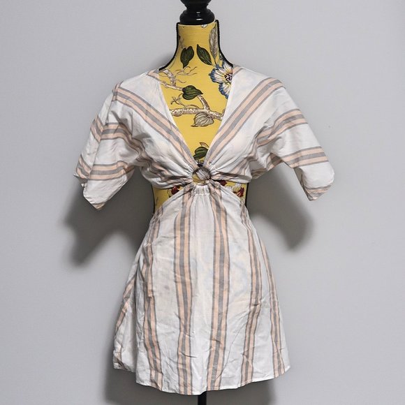 TOPSHOP Ring Detail Striped Cut Out Dress 0-2 - Picture 3 of 7